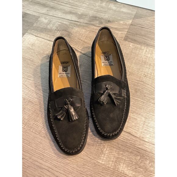 Bruno Magli Tassel Loafers 9 M Black Suede Newport Slip On - Picture 1 of 10